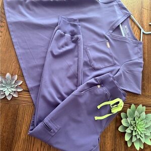 Figs Lavender Scrub Set with Lime Accents